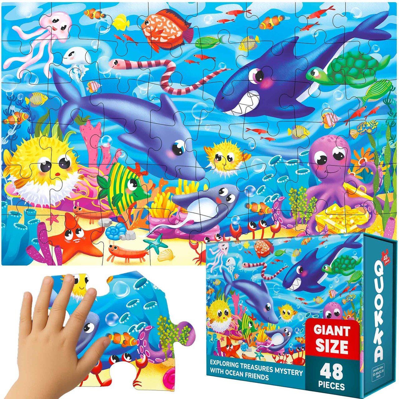 QUOKKA Giant Floor Puzzles for Kids Ages 4-6 - 2x3 Feet 48 Piece Puzzles for Toddlers 3-5 - Large Educational Kids Puzzles Ages 2-4 - Ocean Activity Game for Boys and Girls